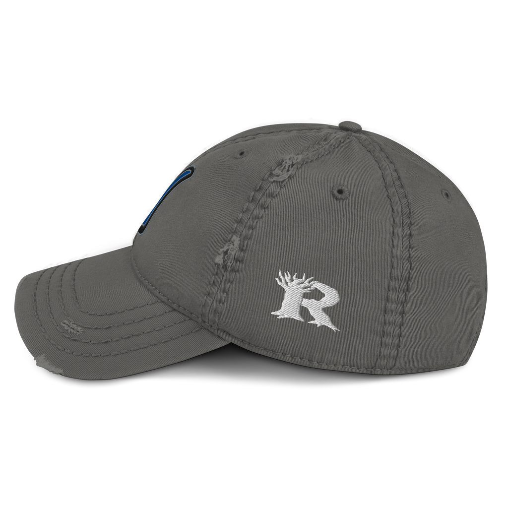 Rooted NV N Logo Nevada Dad Hat - Distressed Washed Cotton Adjustable Cap in gray, side view showing washed cotton twill construction and curved brim