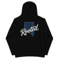 Youth Rooted Tree Rings Graphic Hoodie - Soft Unisex Fleece Pullover highlighting the soft fabric, hood, and relaxed fit