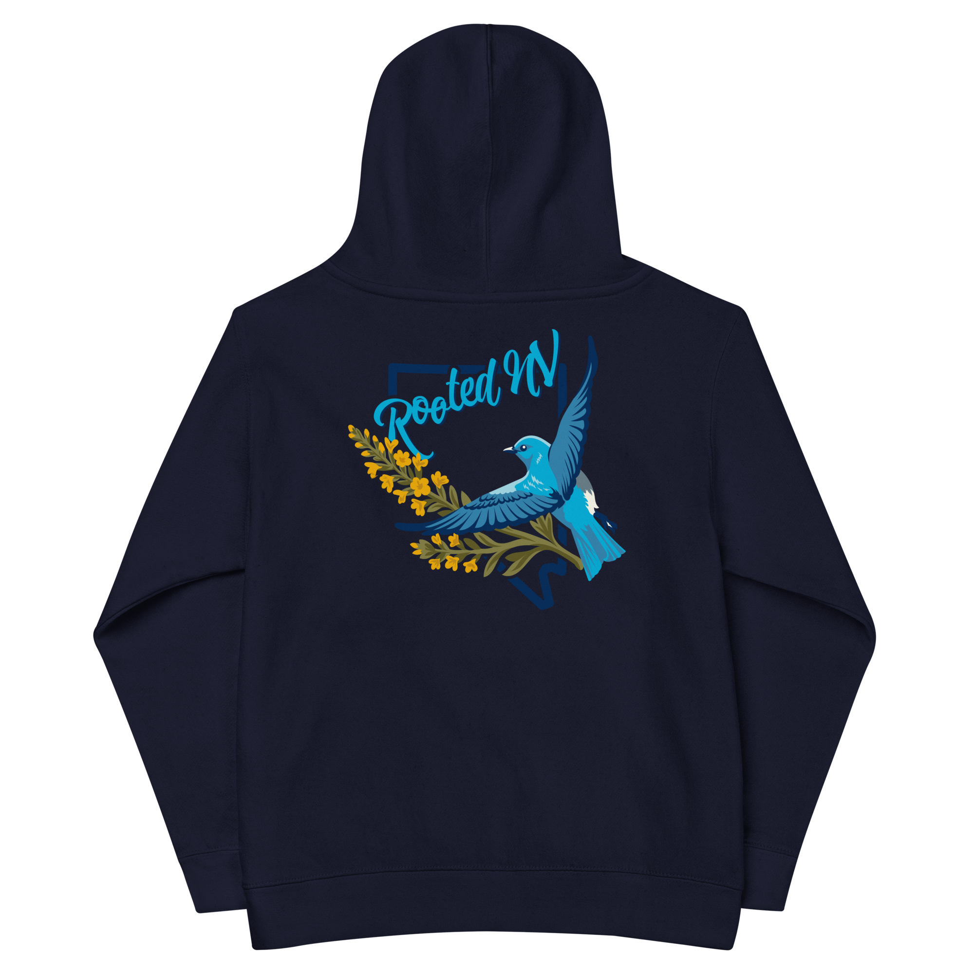 Youth Nevada Bluebird Graphic Hoodie - Soft Unisex Fleece Pullover, soft fleece fabric detail