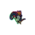 Neon Nevada Bighorn Durable Holographic Decal featuring a colorful bighorn sheep skull and curved horns in a Nevada-shaped design