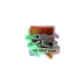 Nevada Ichthyosaur Fossil Durable Holographic Decal featuring a colorful Great Basin ichthyosaur skeleton design with shimmering rainbow detail; Nevada Ichthyosaur Fossil Holographic Decal shown at a smaller scale.