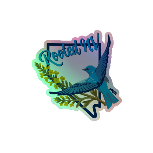 Nevada Bluebird Durable Holographic Decal with a bluebird, flowering branches, and shimmering holographic finish; Nevada Bluebird Holographic Decal product view