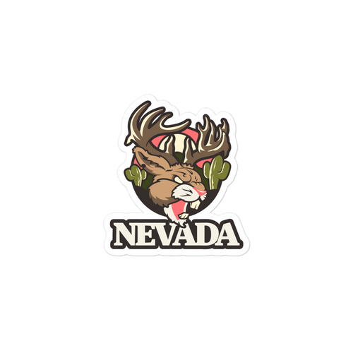Jackalope Decals – Durable Nevada Vinyl Stickers For Water Bottles, Laptops & Bumpers featuring a colorful Nevada jackalope with antlers, desert cacti, and bold Nevada lettering.