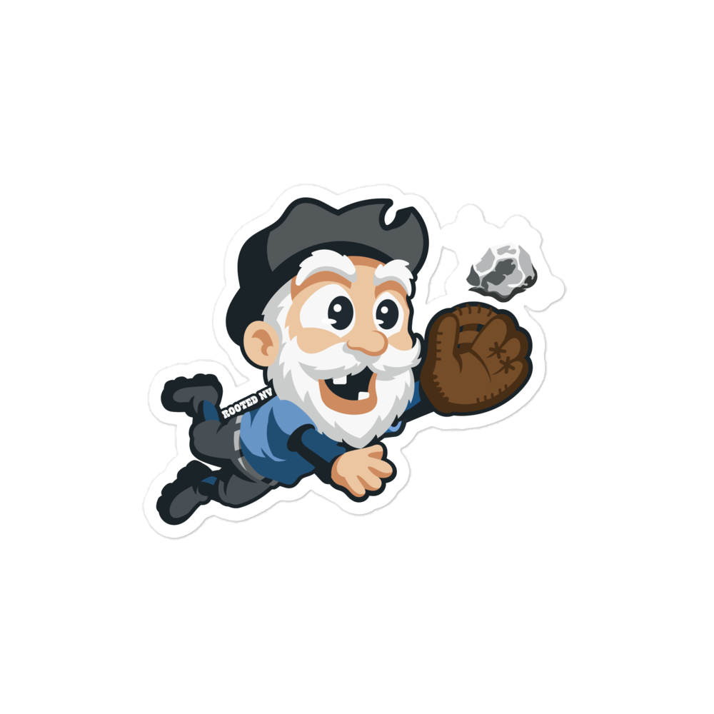 Nevada Claim Jumper Durable Weather Resistant Decal featuring a cheerful cartoon prospector in a miner’s hat diving to catch a silver nugget.