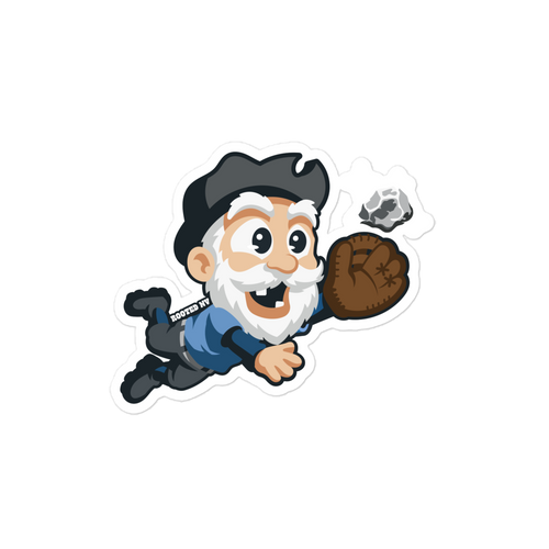 Nevada Claim Jumper Durable Weather Resistant Decal featuring a cheerful cartoon prospector in a miner’s hat diving to catch a silver nugget.