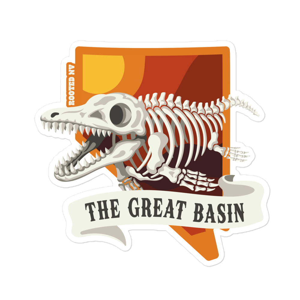 Nevada Ichthyosaur State Fossil Durable Weather Resistant Vinyl Decal with an eye-catching fossil skeleton, Great Basin banner, and desert-inspired artwork; Nevada Ichthyosaur Fossil Decal
