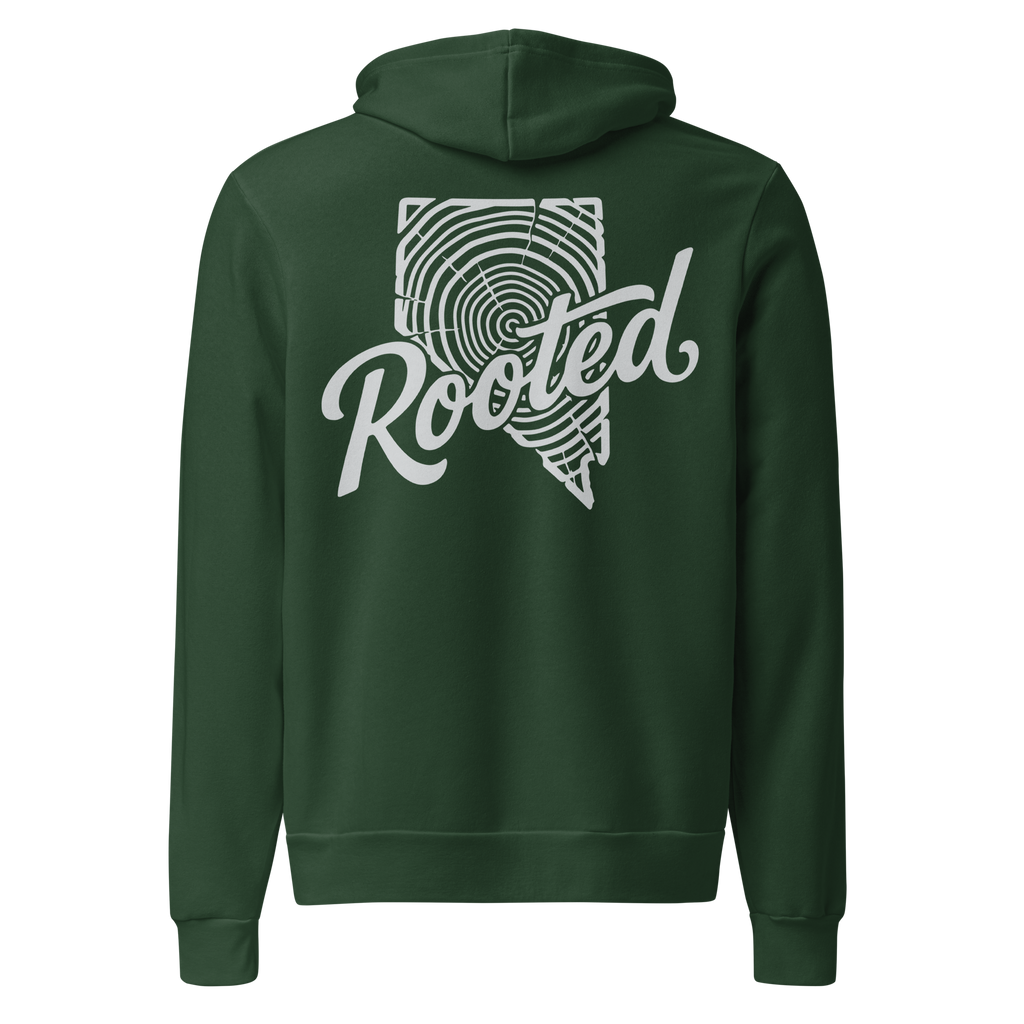 Rooted Nevada Tree Ring Graphic Hoodie - Soft Unisex Fleece Pullover hood and drawstring detail