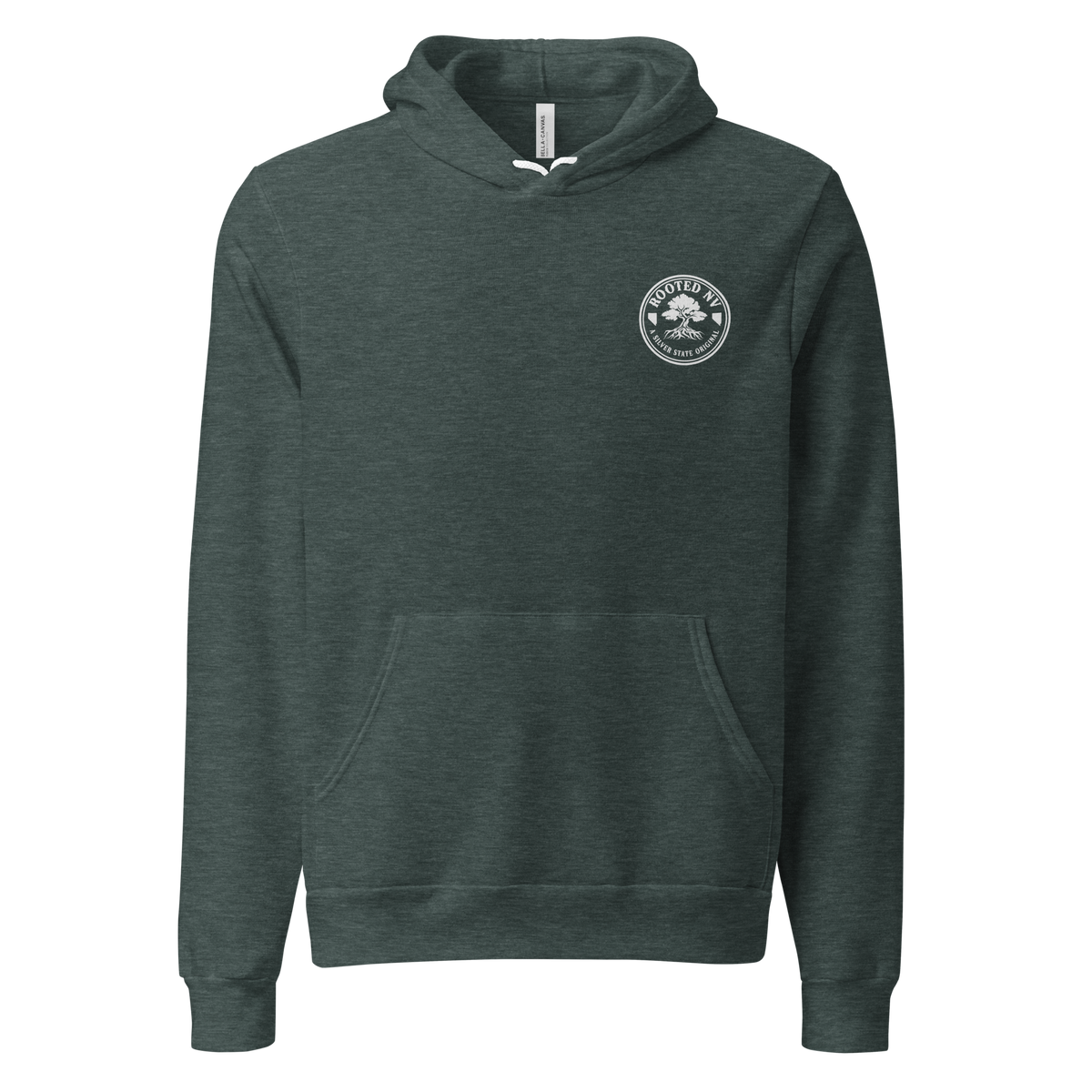 Nevada Ichthyosaur State Fossil Graphic Hoodie - Soft Unisex Fleece Pullover in dark charcoal, front view with Nevada fossil emblem and roomy kangaroo pocket.
