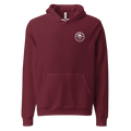 Nevada Bluebird Graphic Hoodie – Soft Unisex Fleece Pullover in burgundy, front view with Rooted NV chest logo and kangaroo pocket