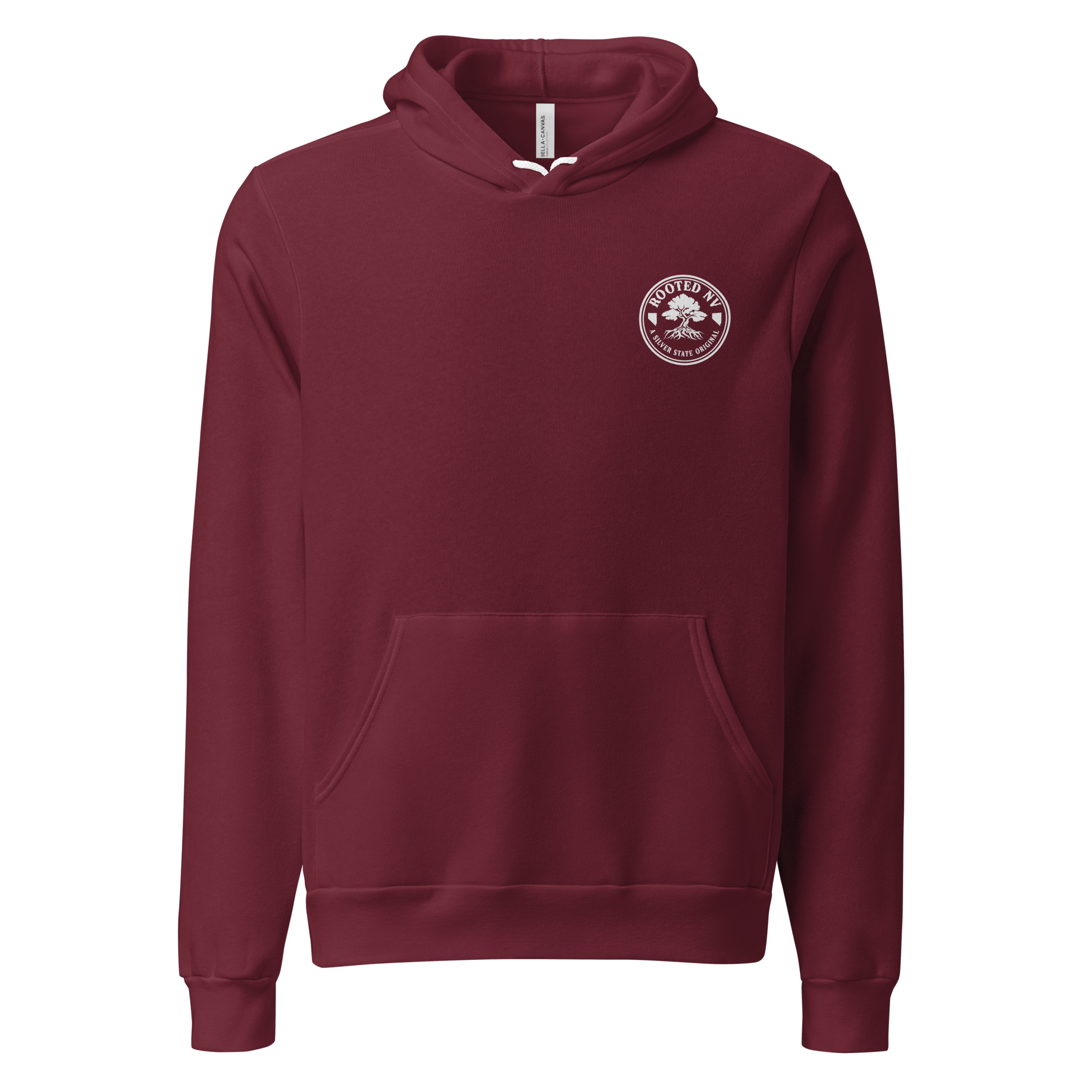 Nevada Ichthyosaur State Fossil Graphic Hoodie - Soft Unisex Fleece Pullover in burgundy, front view with Nevada fossil emblem and classic kangaroo pocket.