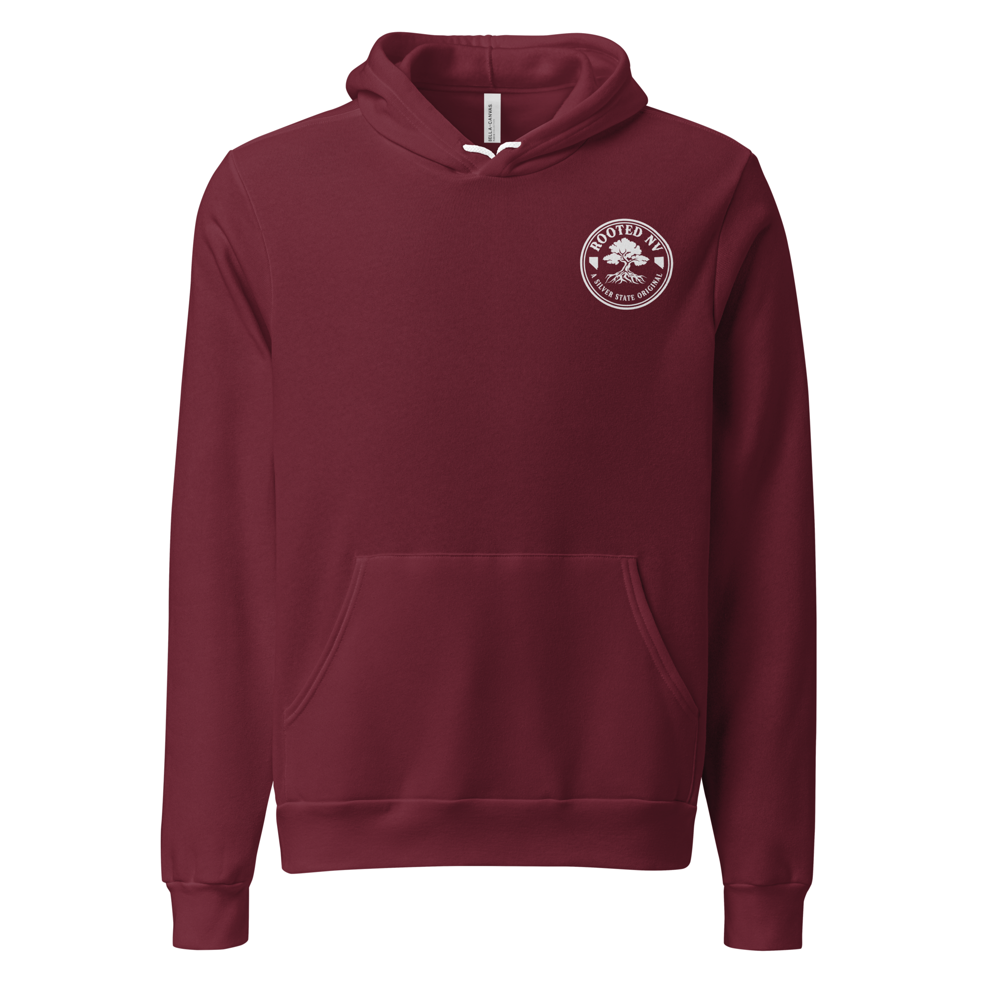 Rooted Nevada Tree Ring Graphic Hoodie - Soft Unisex Fleece Pullover showing the Nevada tree ring graphic