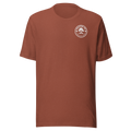 Men's Nevada Blue Bird T-Shirt – Soft Lightweight Everyday Tee in rust brown, featuring a white Rooted NV chest logo and Nevada Bluebird Graphic Tee style.