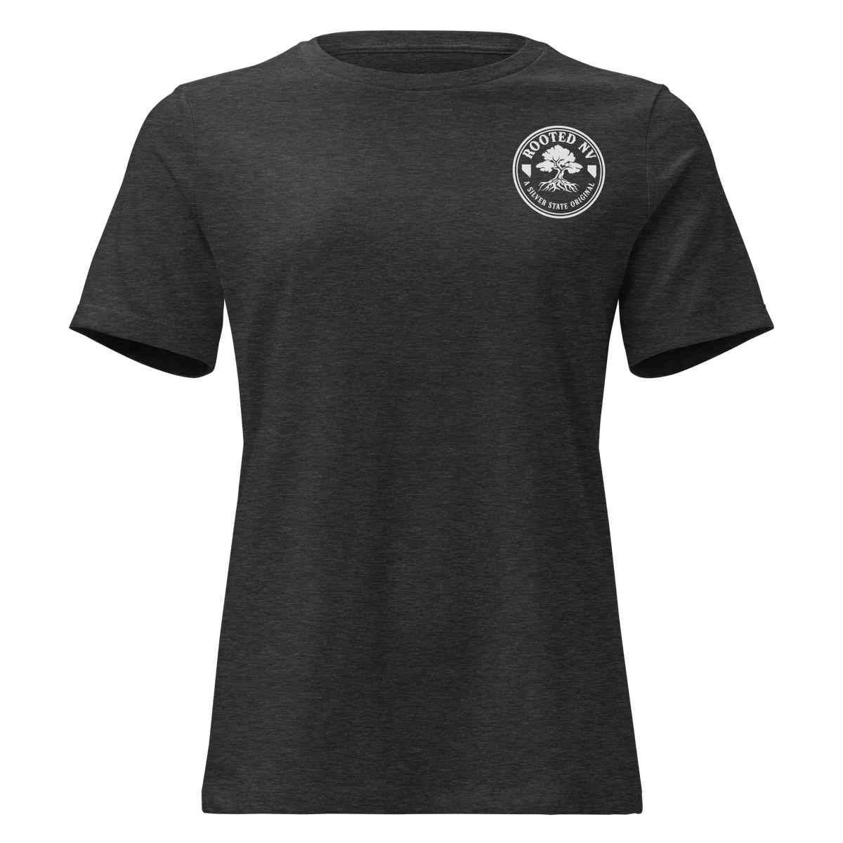Women's Nevada Day Of The Dead Tee in charcoal with a soft relaxed fit and Rooted NV chest logo
