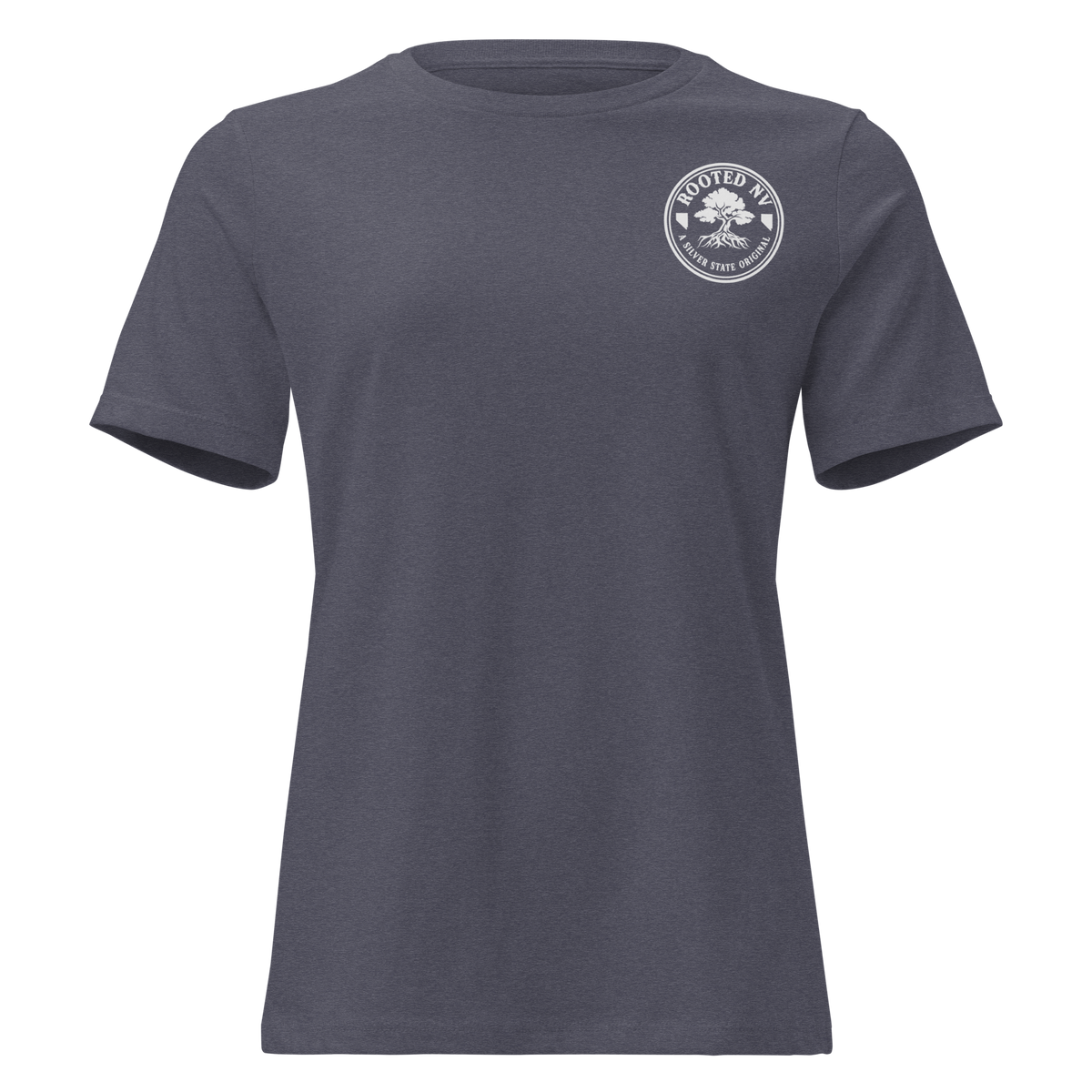 Women's Nevada Day Of The Dead Tee in slate blue with a comfortable crew neck and Rooted NV logo