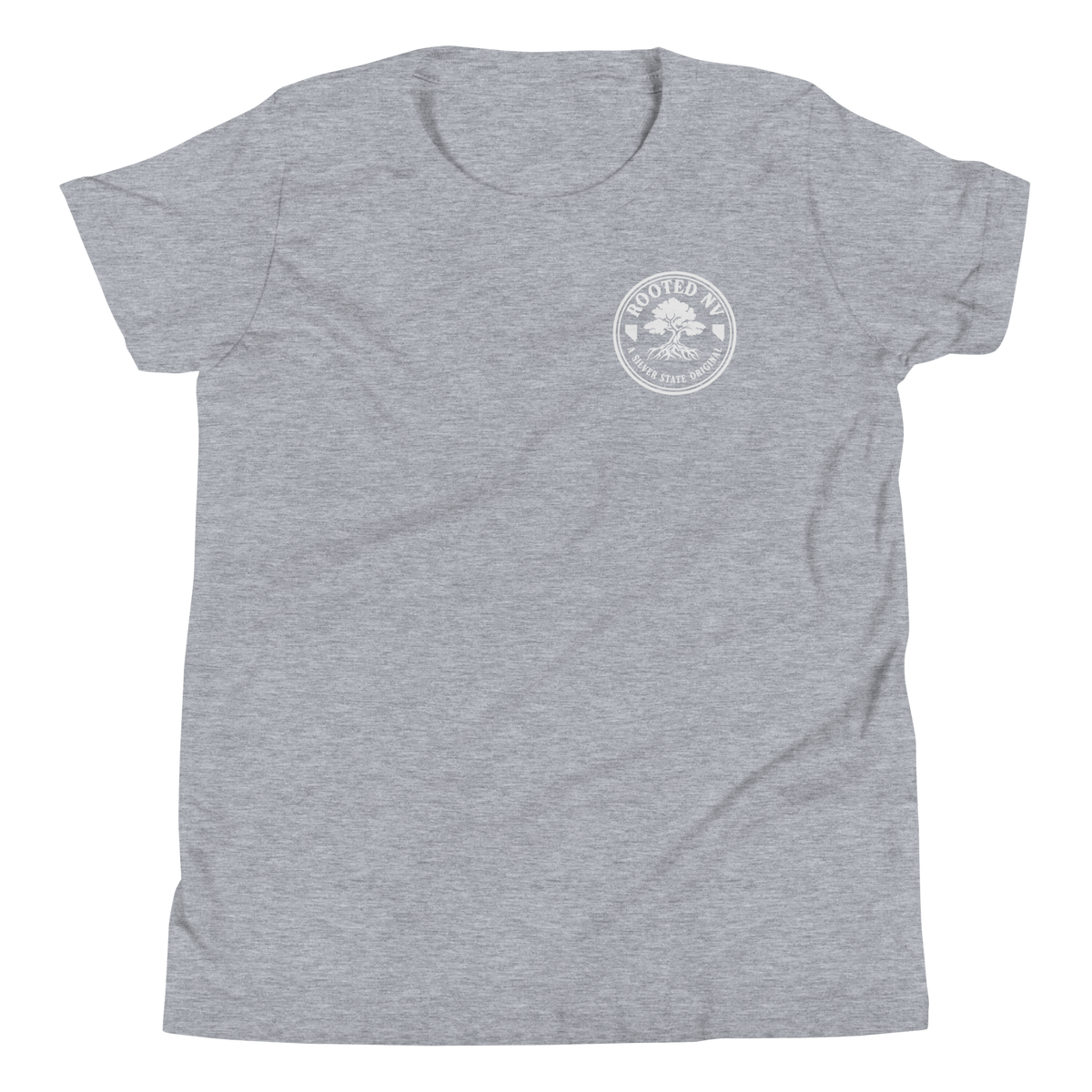 Youth Nevada Bluebird Graphic Tee – Soft Cotton,Relaxed Fit in gray with subtle Rooted NV chest logo