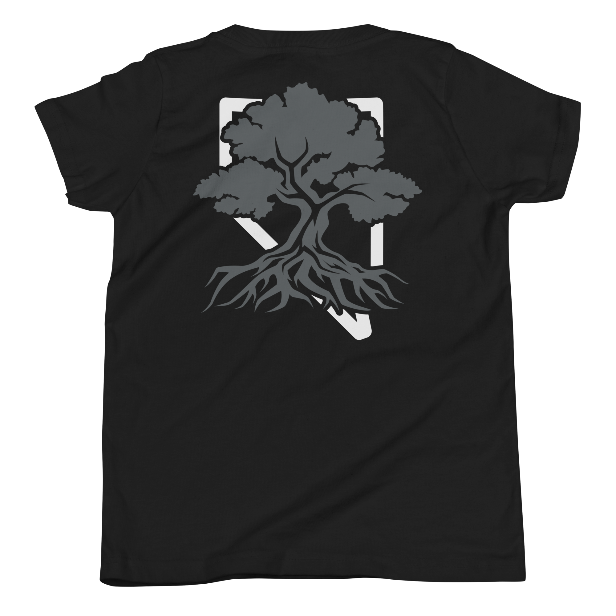 Youth Rooted NV Logo Graphic Tee - Soft Relaxed Fit, front logo detail