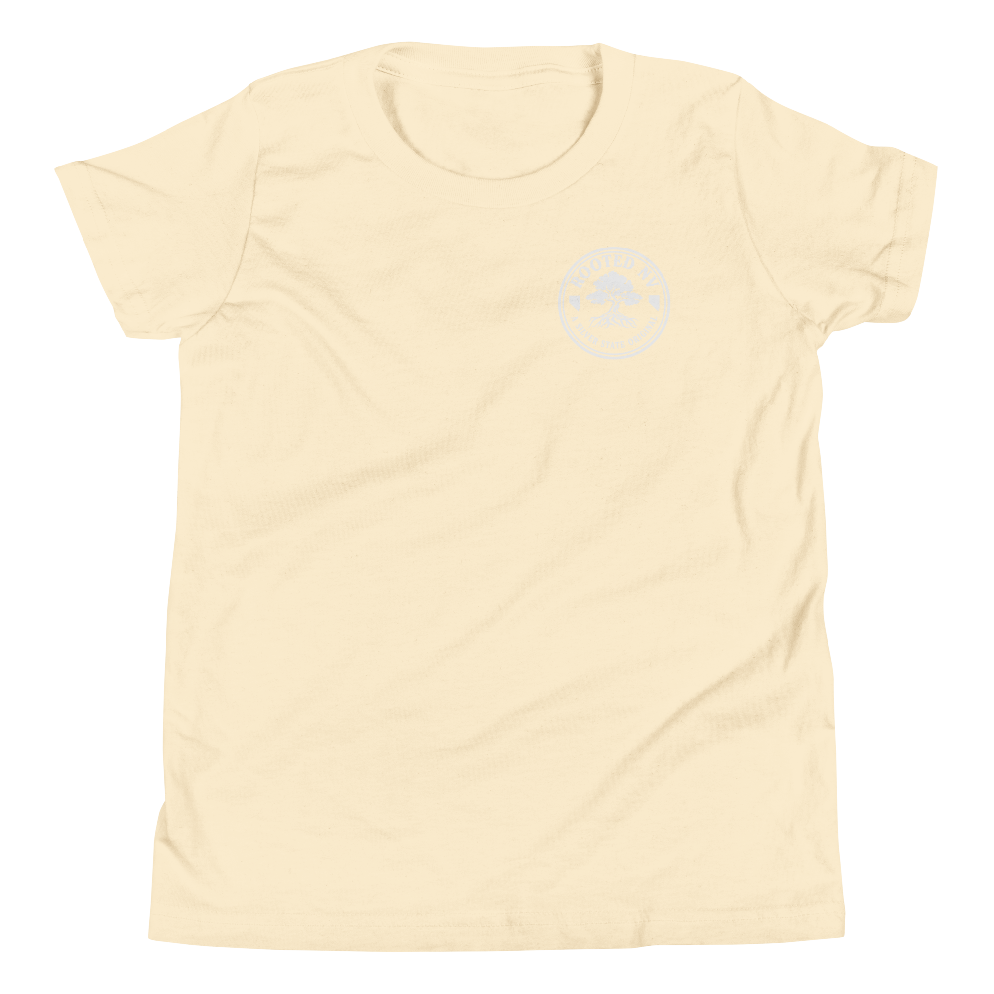 Youth Nevada Bluebird Graphic Tee – Soft Cotton,Relaxed Fit in light yellow with subtle Rooted NV chest logo
