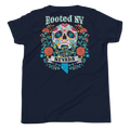 Youth Nevada Day Of The Dead Graphic T-Shirt – Relaxed Unisex Fit, Soft Cotton in navy blue with colorful Day of the Dead skull graphic